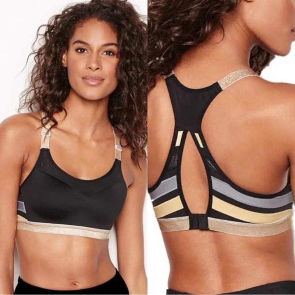 Victoria's Sport | Black & Gold Incredible Lightweight Max Sports Bra | Size 32C